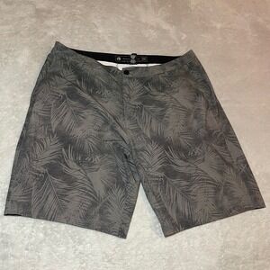 Ocean Current Men Hybrid Shorts Size 36 Gray Palm Leaf Print Stretch Chino Board